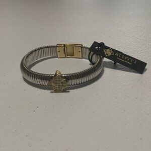 NWT Atterri Slight Stretch Silver Tone Gold Tone Clover Design Bracelet